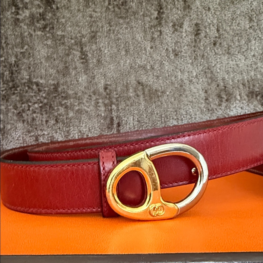Vintage Gucci Leather Belt with Gold-Silver Buckle size 36